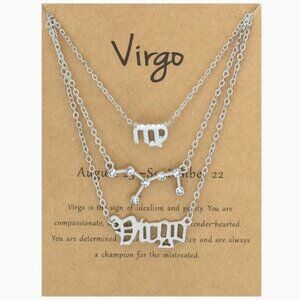 🍏50% OFF/3+...♍ 3-piece zodiac Virgo link chain necklace set (Silver tone)